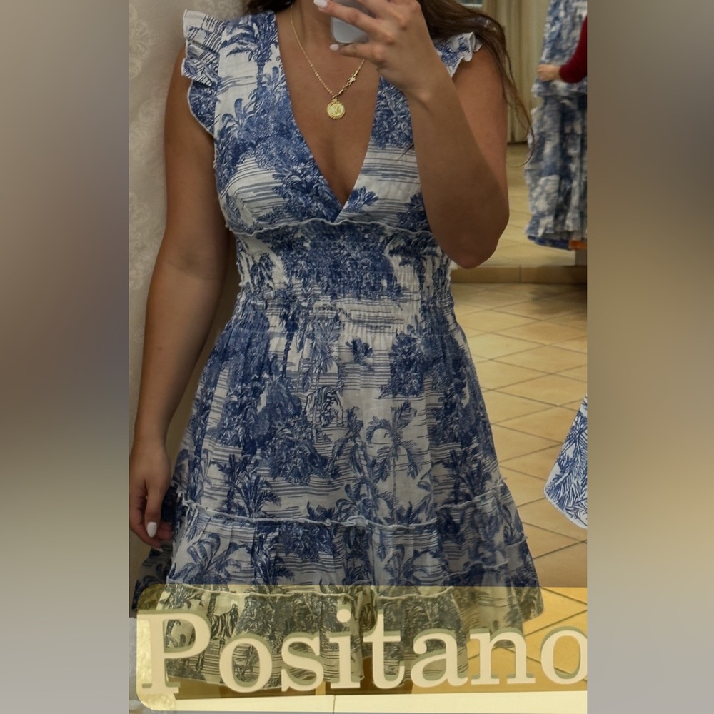 Rare Luisa Positano Printed Linen Dress One Size Blue White